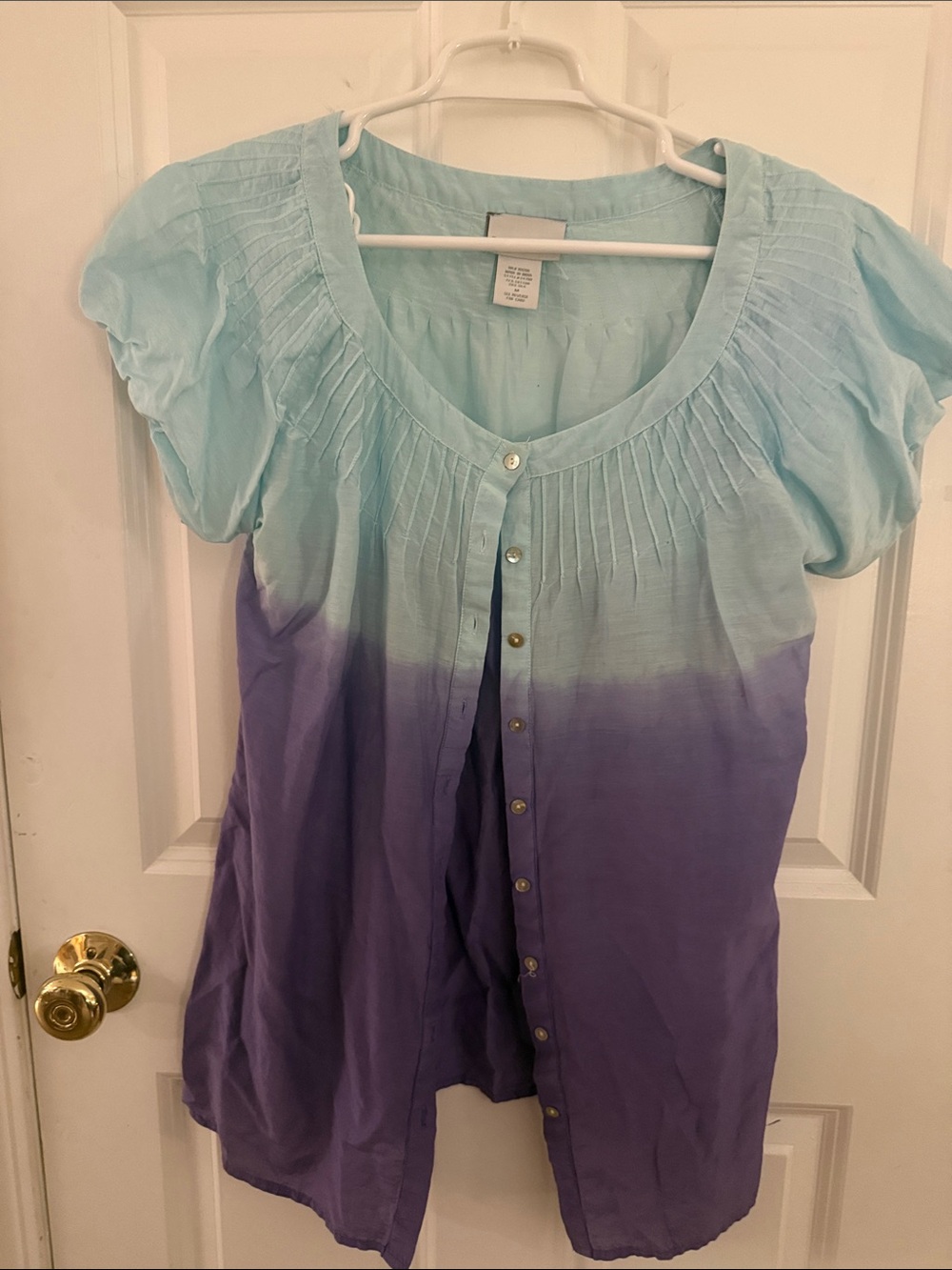 Soft Surroundings Blue-to-Purple Ombre Button-Front Short-Sleeved Top
